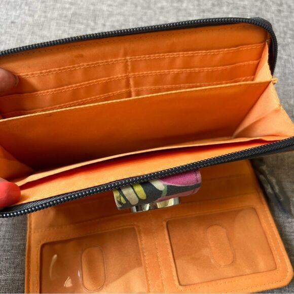Vera Bradley Jazzy Blooms Print Turn Lock Wallet Organizer Grey Pink Floral - Picture 5 of 8